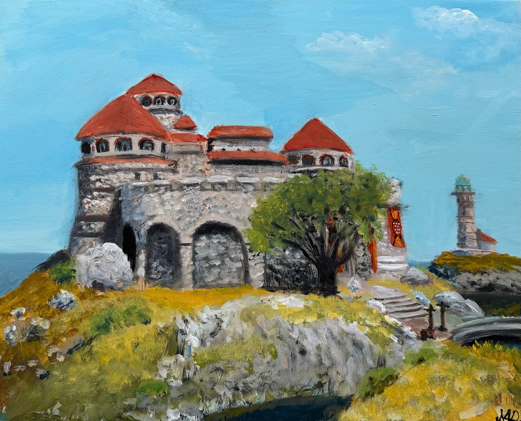 Gemälde: Gemälde Schloss mit Leuchtturm, 40x50cm – Neu und originalverpackt aus Pfäffikon SZ von Andrei_Moro_Kunst