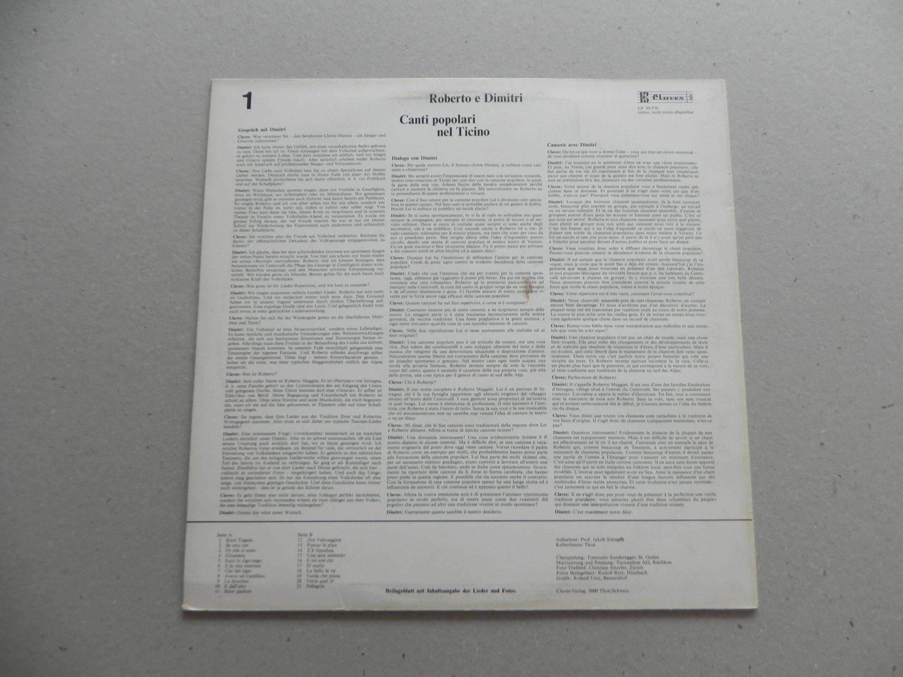 Dischi in vinile: LP Schallplatte Roberto e Dimitri Ticino 1970 Clown – Usato da Siebnen venduto da krimsie 1