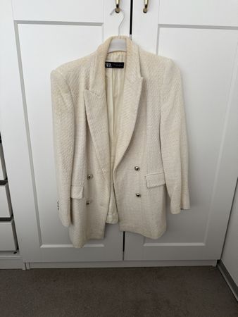 Zara Blazer, Crème, Tweed-Optik, Gr. L