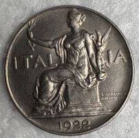 Italienische 1-Lira-Münze aus dem Jahr 1922 vz