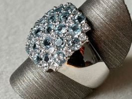 Topas Ring, Hellblau-Weiss, NEU, Gr. 57
