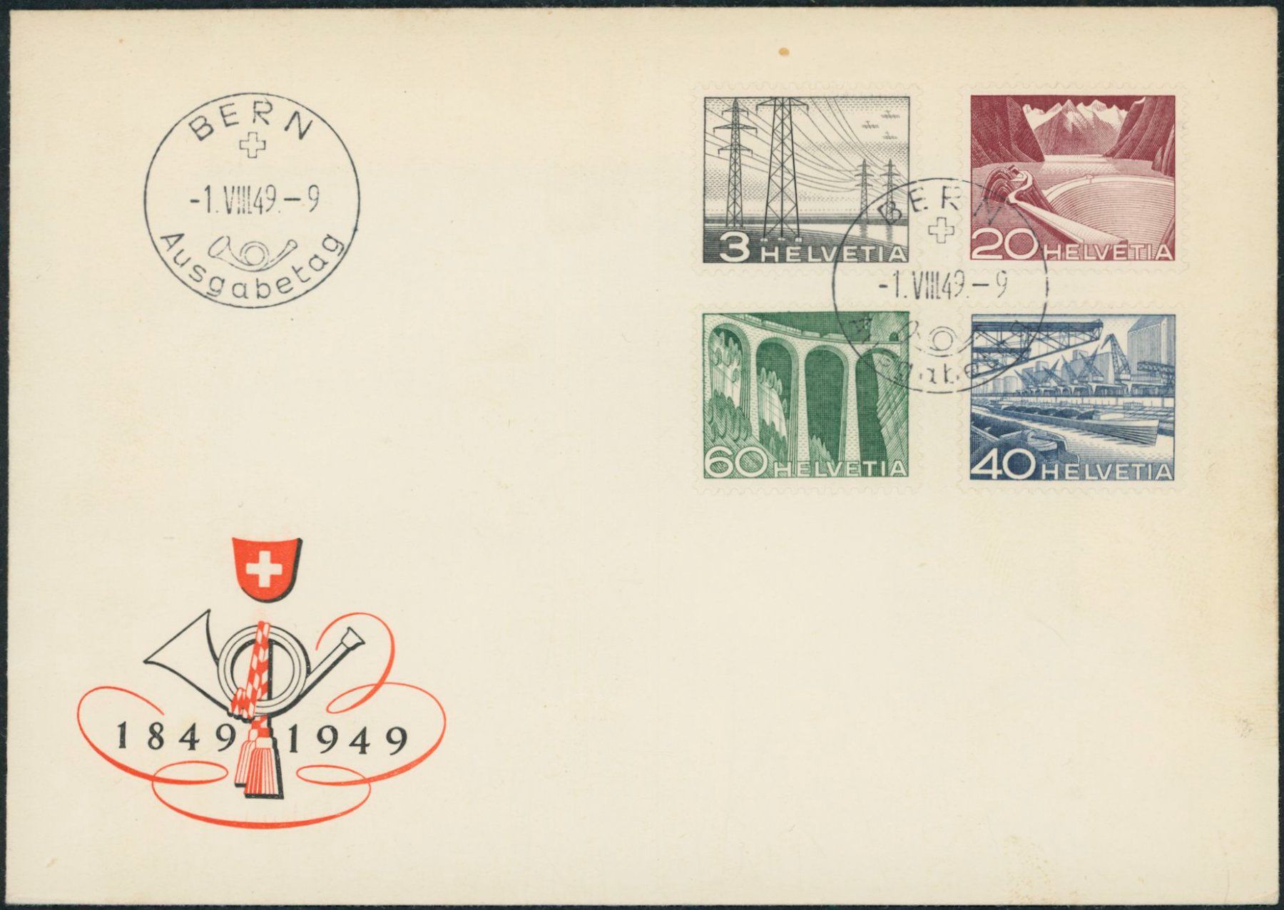 Tutti i francobolli: 1949 - Technik + Landschaft - FDC ET - deutsch • dt – Usato da Schindellegi venduto da leecollect 2