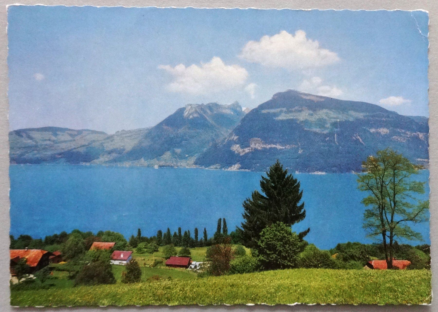 Ansichtskarten: Krattigen, Blick auf Thunersee und Beatenberg – Defekt aus Fétigny von Billy2miny