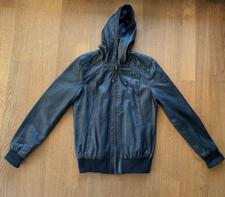Alprausch Black Leather Hooded Jacket – Size L/Fits S-M