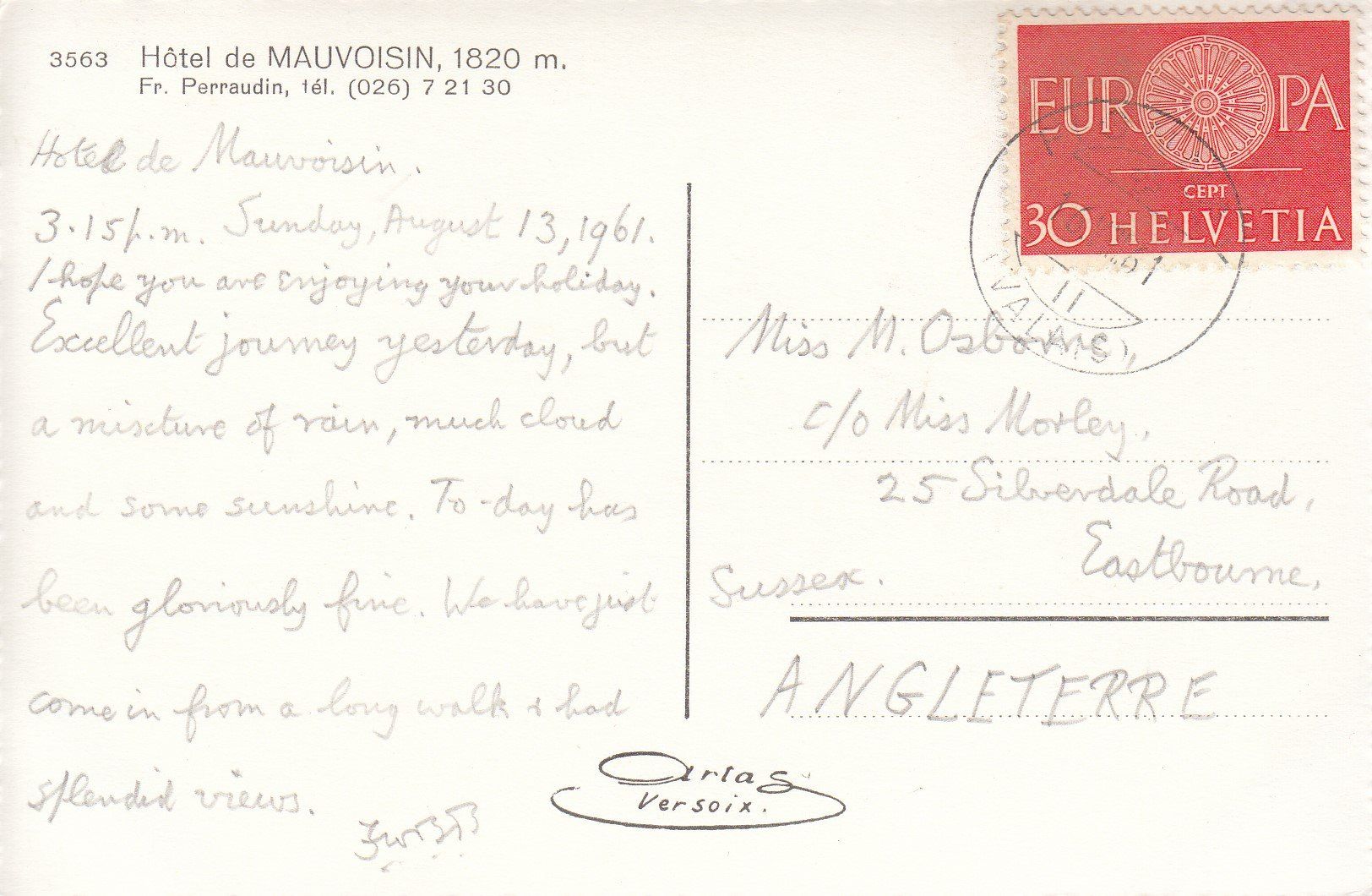 Cartoline postali: Mauvoisin  VS  -   Multivues      en 1961 – Usato da Brig venduto da Valcards54 1