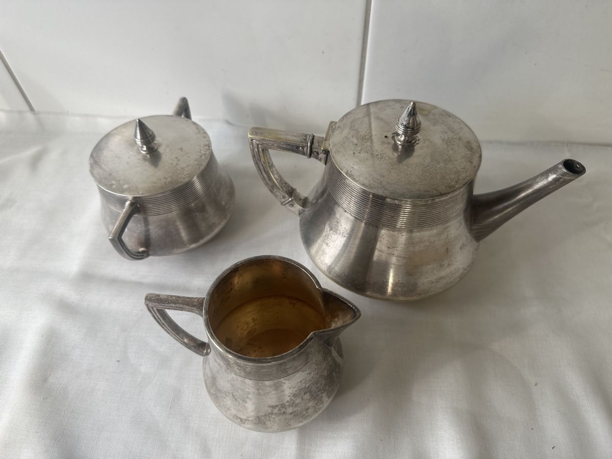 Geschirrsets: Antikes Kaffeeservice, versilbert, 3-teilig, Vintage Look – Gebraucht aus Zürich von Chaeffeler 1