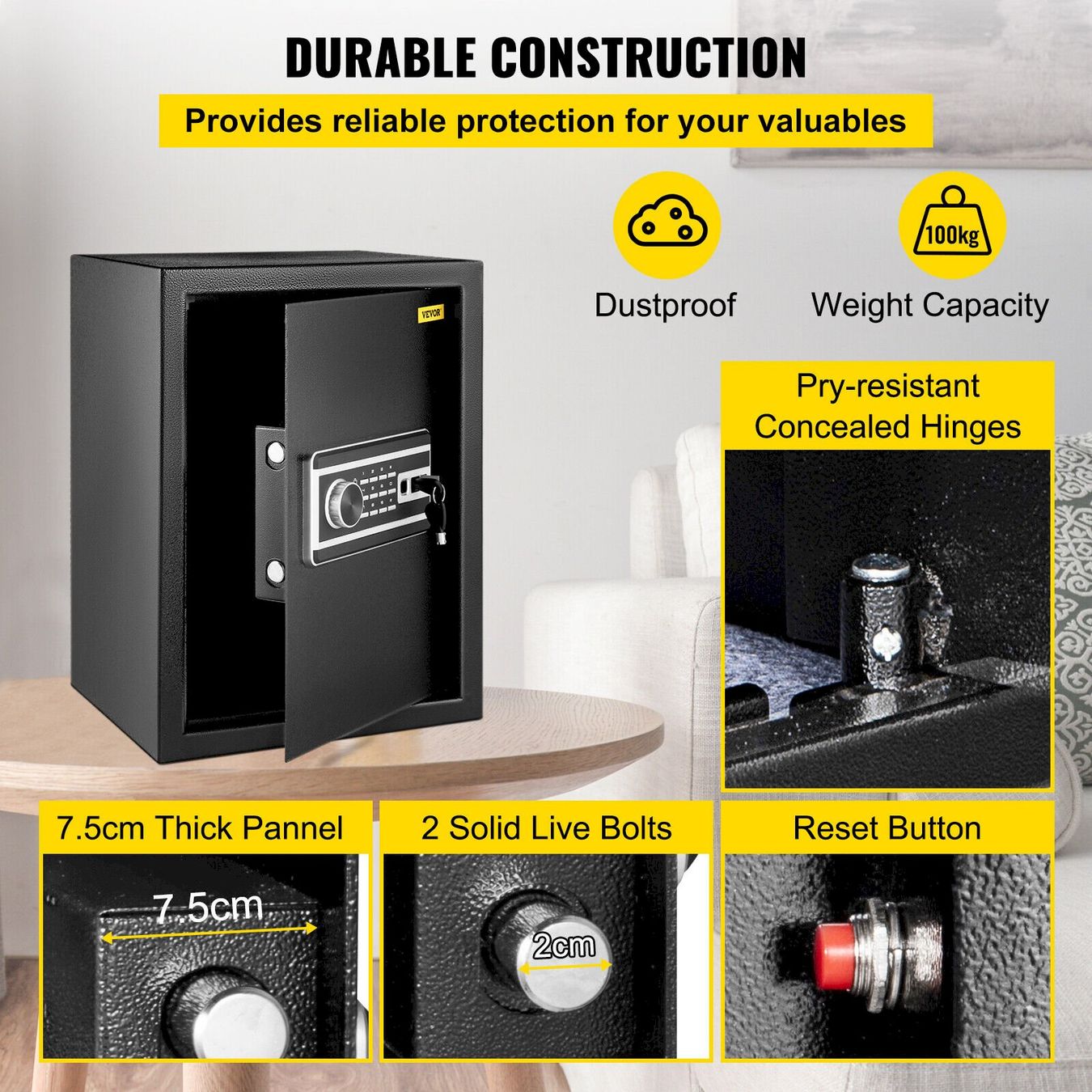Casseforti: VEVOR Tresor Möbeltresor Schwarz 60L – Nuovo e nell'imballaggio originale da Bottighofen venduto da zaap 5