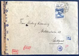 1943 - Schweiz / Zensurbrief ( D.Reich ) nach Stuttgart