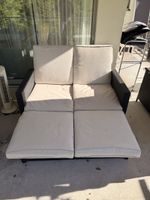 Rattan Gartensofa ausziehbar dunkelgrau mit Polstern