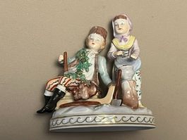Statuetta Dresda porcellana coppia invernale