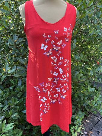 Rotes Sommerkleid Nulu mit Schmetterlingen, Grösse S, Top!