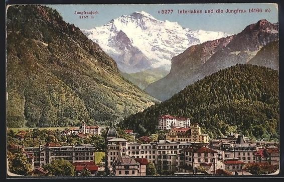 Ansichtskarten: Interlaken, Teilansicht des Ortes mit Ju – Gebraucht aus Berlin von bartko-reher