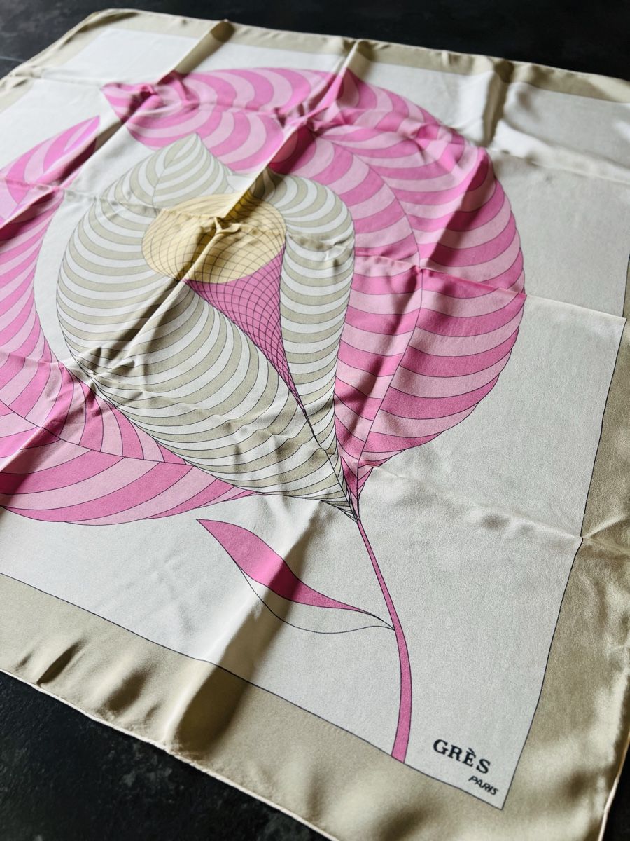 Foulards, Tücher & Schals: Foulard soie vintage Grès Paris rose beige optique – Neu (gemäss Beschreibung) aus Nyon von stylevintage79 3