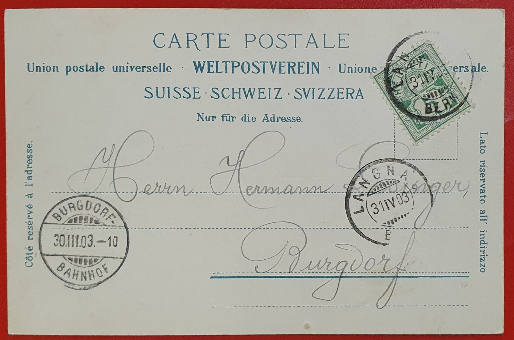 Ansichtskarten: Gruss aus Langnau 1903 – Gebraucht aus Kreuzlingen von Rschweiz1 1