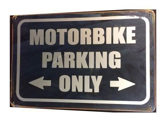 Insegne: Rusty Blechschild-MOTORBIKE PARKING ONLY – Nuovo e nell'imballaggio originale da Rupperswil venduto da big-one-sale