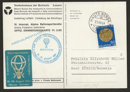 Ballon 1964 Schweiz Mürren Haute Nendaz Luftpost