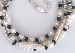 Edelstein Onyx Keshi  Perlen Armband 4-fach