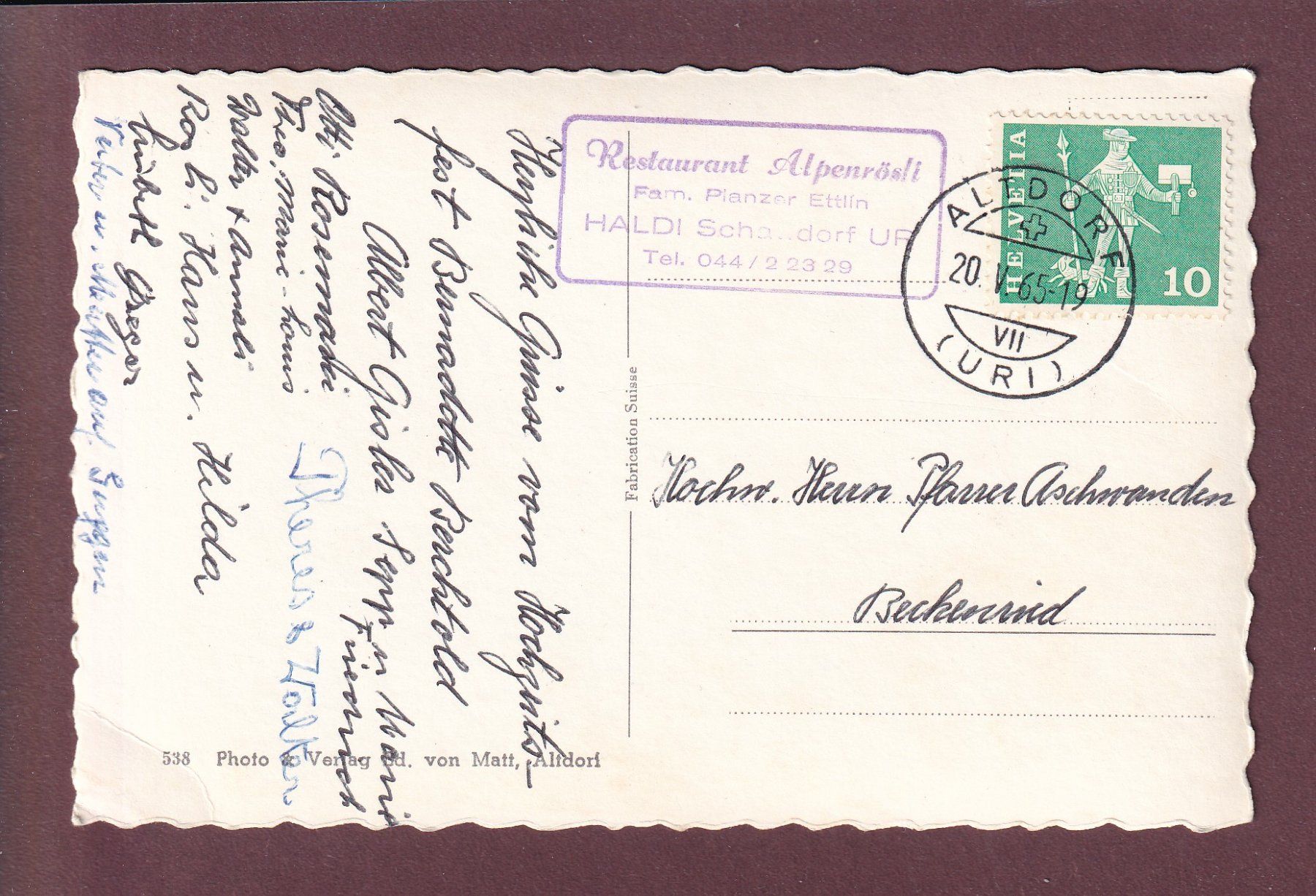 Cartes postales: Kapelle HALDIBERG - 1965 // Eckbug // – D'occasion à Pully par nicecards 1