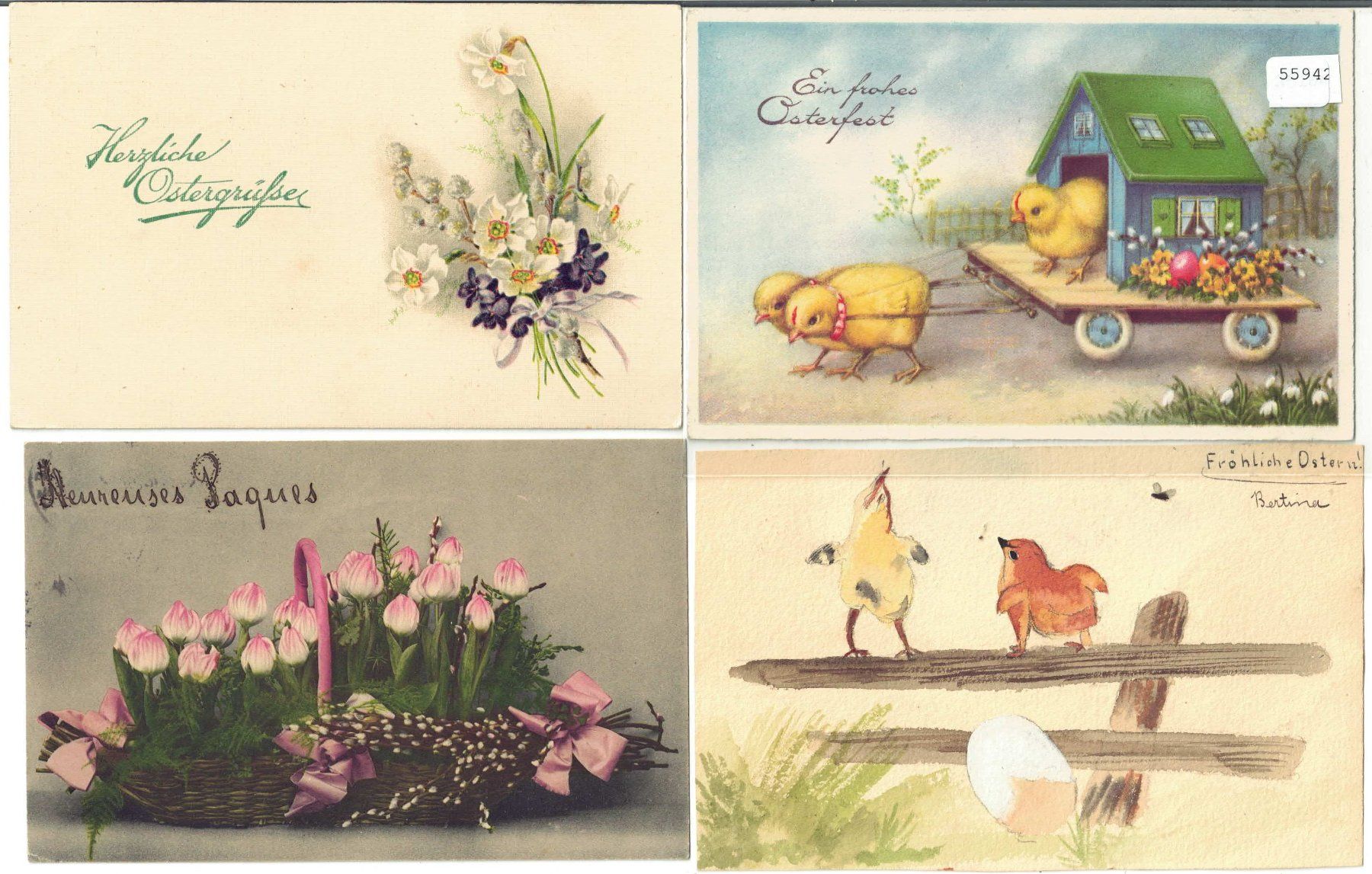 Ansichtskarten: 4 AK - Frohe Ostern - Joyeuses Paques – Gebraucht aus Ettingen von Kartenplanet