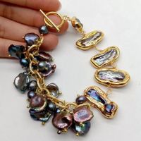 schwarz Biwa Design Perlen Armband Perle Echt 20 cm Bracelet