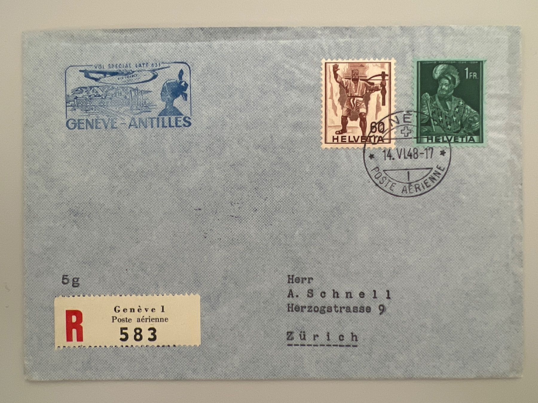 Alle Briefmarken: 1948 Sonderflug Genf-Antilles – Gebraucht aus Buchrain von wmm