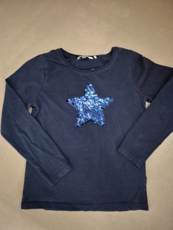 Langarmshirt Dunkelblau mit Paillettenstern, Gr. 128