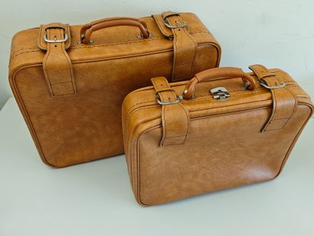 Vintage Koffer-Set Leder - 2 Stück - Cognac - 1970