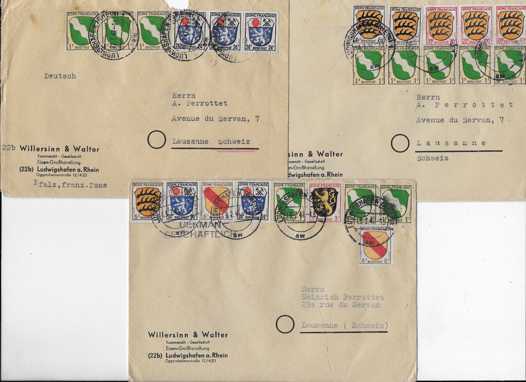 Alle Briefmarken: 3 Briefe Zone Francaise – Gebraucht aus Hefenhofen von Richsalz