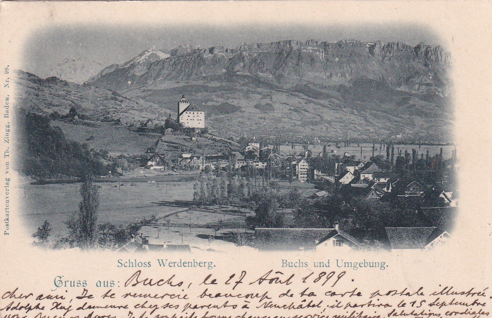 Cartoline postali: Schloss Werlenberg Buchs und Umgebung 1899 – Usato da Cormoret venduto da Pascalll2001