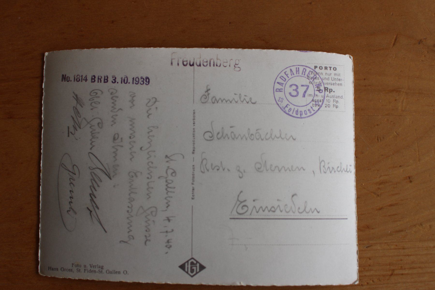 Cartoline postali: Alte Ansichtskarte St. Gallen Radfahrer Feldpost Freudenberg – Usato da einsiedeln venduto da Huttli 1