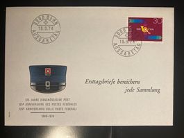 Schweiz 1974 Ersttagsbrief 125 J. Post Cachet