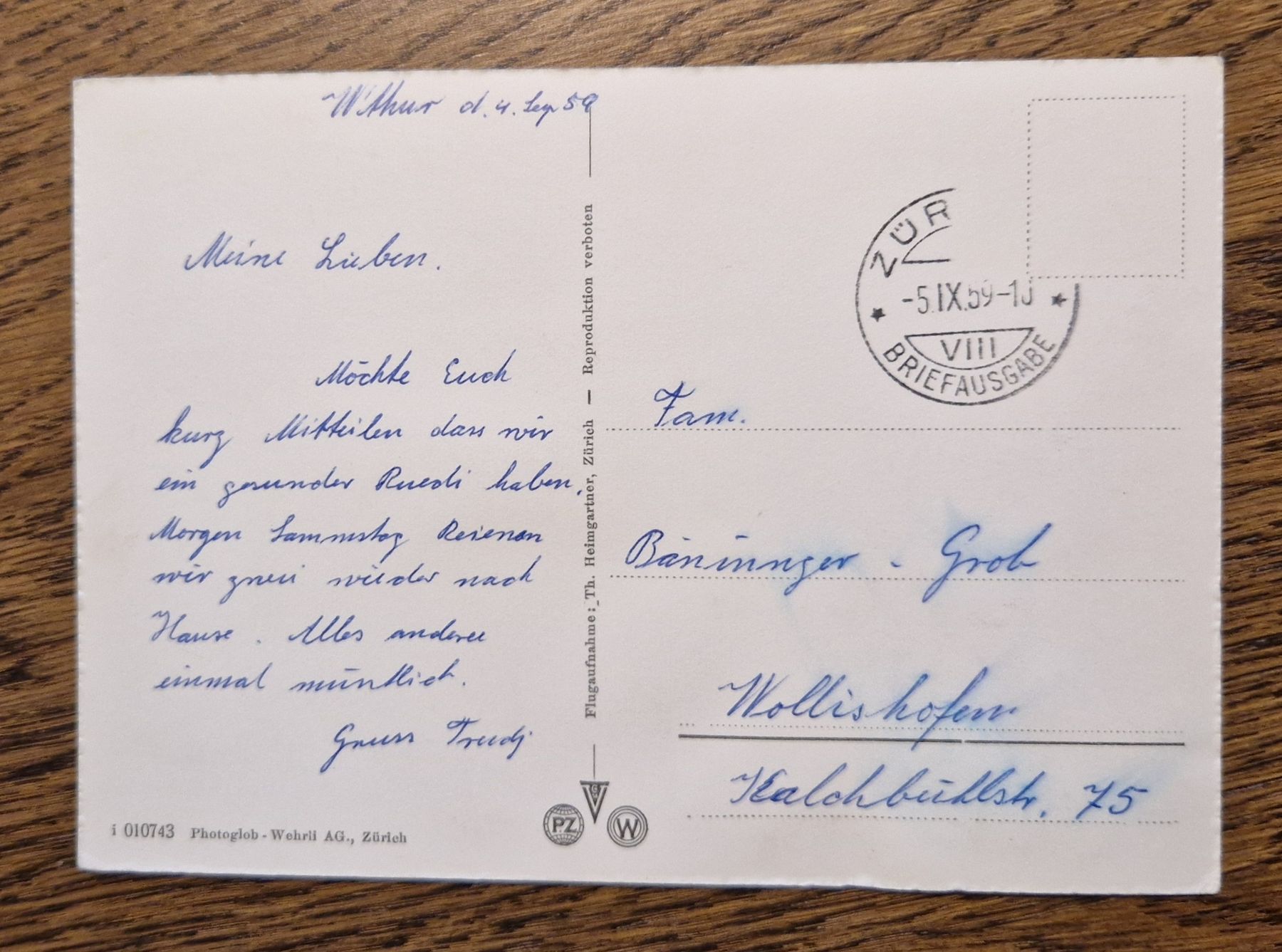 Cartoline postali: Kantonsspital Winterthur 1959 – Usato da Ebikon venduto da Donar50 1