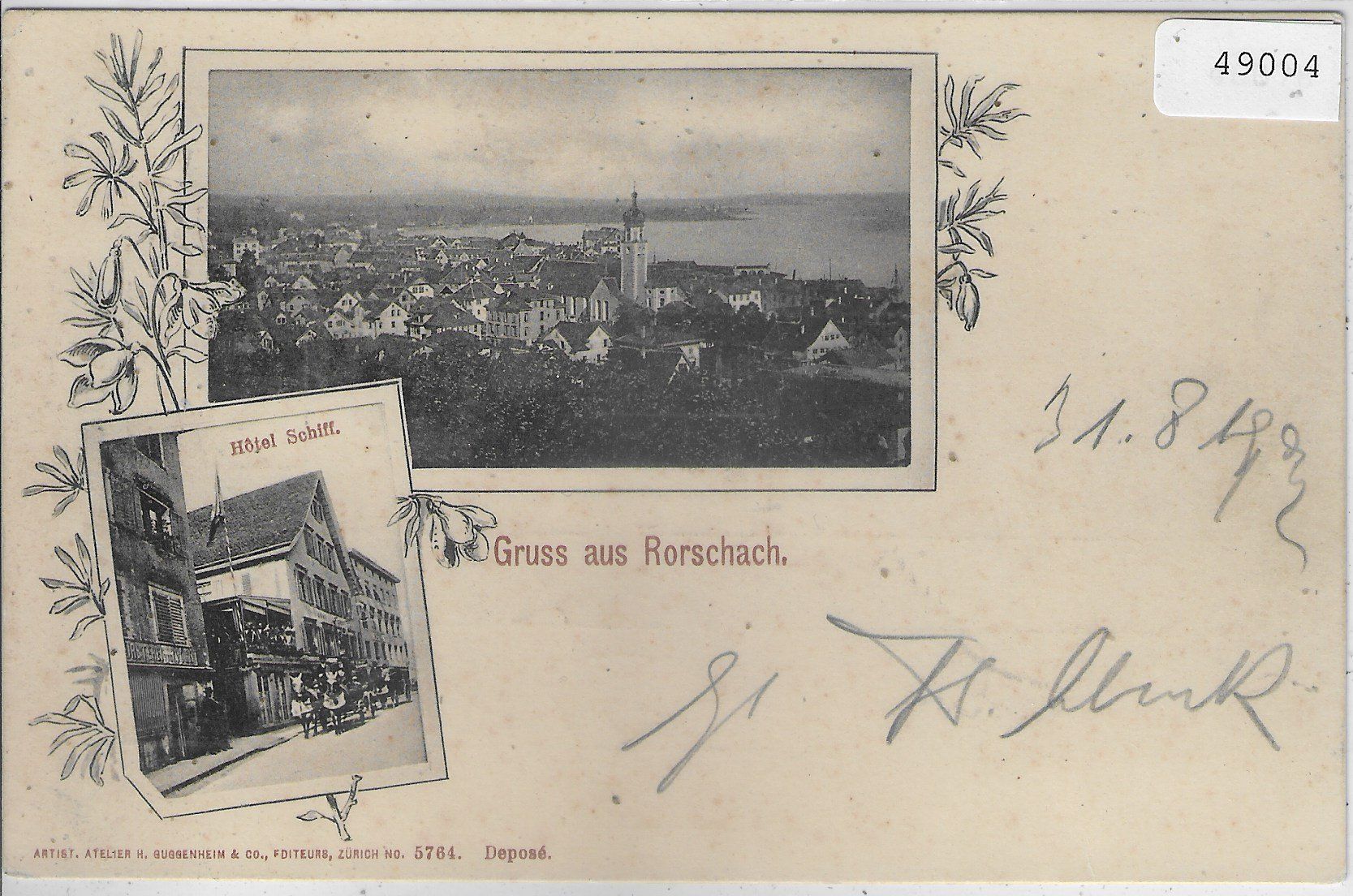 Cartoline postali: Gruss aus Rorschach - Hotel Schiff – Usato da Ettingen venduto da Kartenplanet