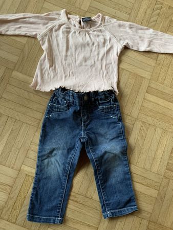 Mädchen Set Shirt Gr. 80 + Jeans Gr. 86 Bio Baumwolle Naturl