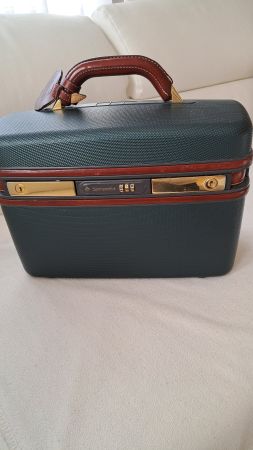 Samsonite Beauty Case, Vintage, grün mit braunem Leder
