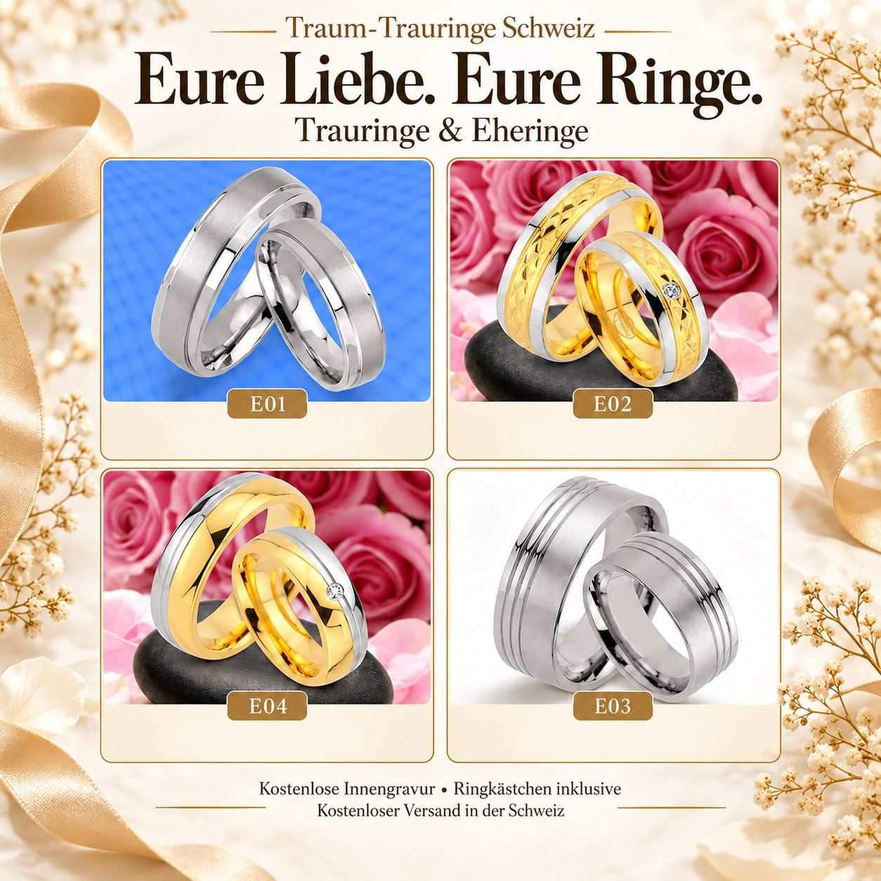 Ringe: Ringmesser Trauringe / Eheringe aus Edelstahl mit Gravur – Neu und originalverpackt aus Dübendorf von Alessandro-DG 1