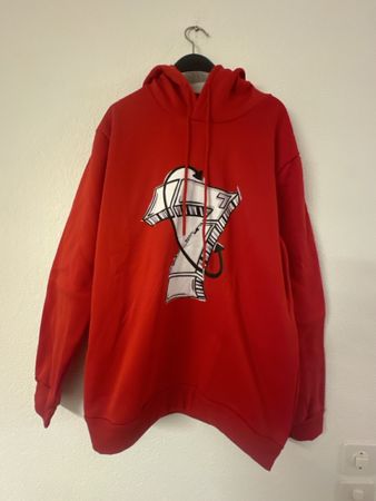 Roter Hoodie mit stylischem Print - Grösse L
