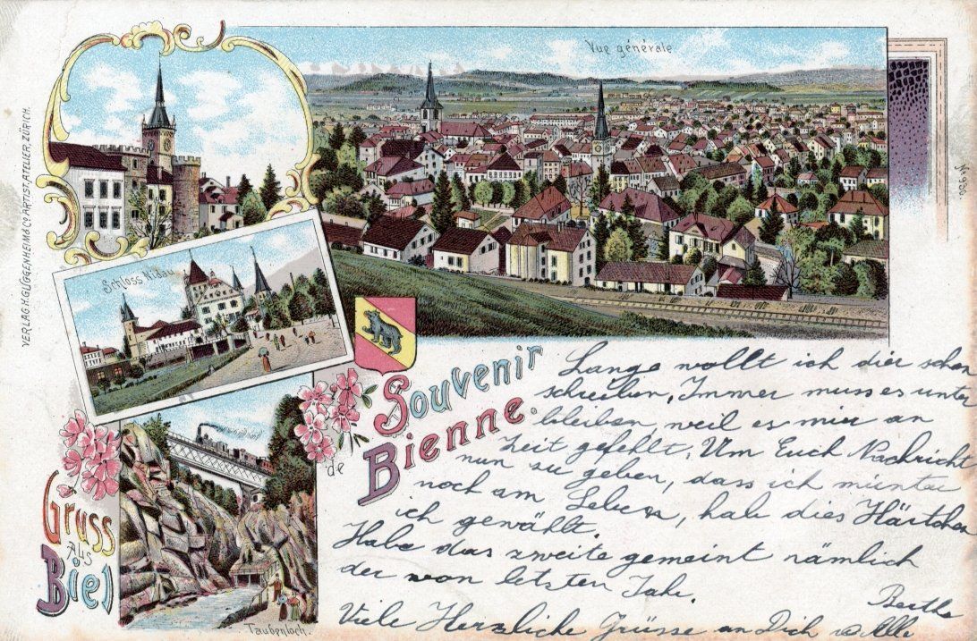 Ansichtskarten: Bienne / Biel   BE   mit Dampfeisenbahn Taubenloch  um  1899 – Gebraucht aus Brig von Valcards54