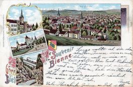 Bienne / Biel   BE   mit Dampfeisenbahn Taubenloch  um  1899