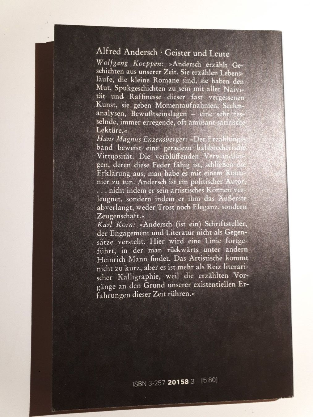 Libri: A. Andersch: Geister und Leute – Usato da Dietikon venduto da Buchantiqdietikon 1