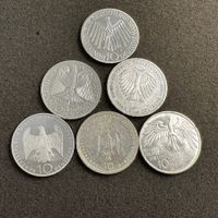 6 Stück 10 Mark Silber Deutschland