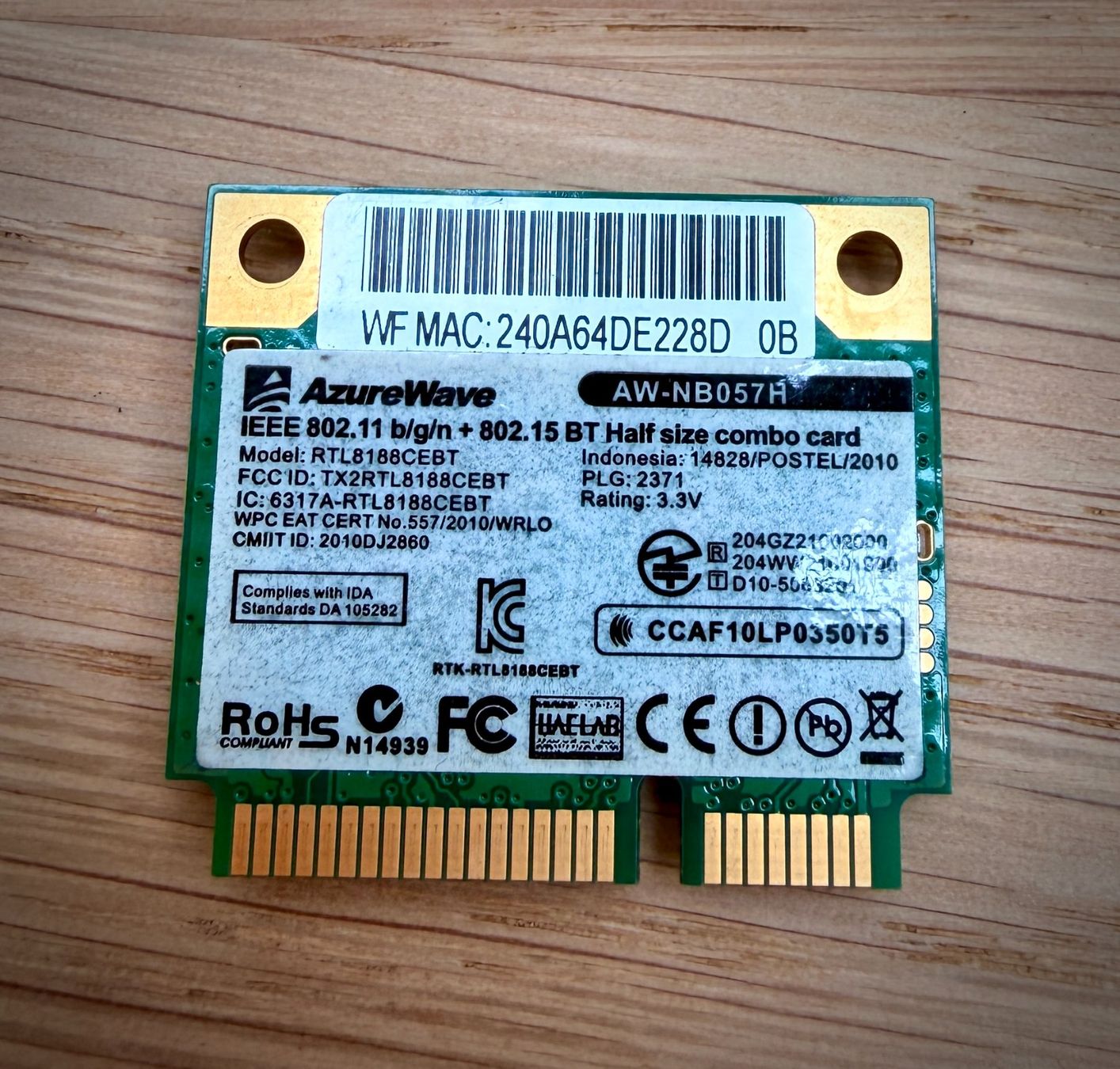 Unità & Adattatore: AzureWave AW-NB057H WLAN + Bluetooth Combo Modul – Usato da Bern venduto da frizider