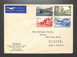 1948 FDC Pro Patria ZÜRICH (ENGE) Luftpost nach Kent