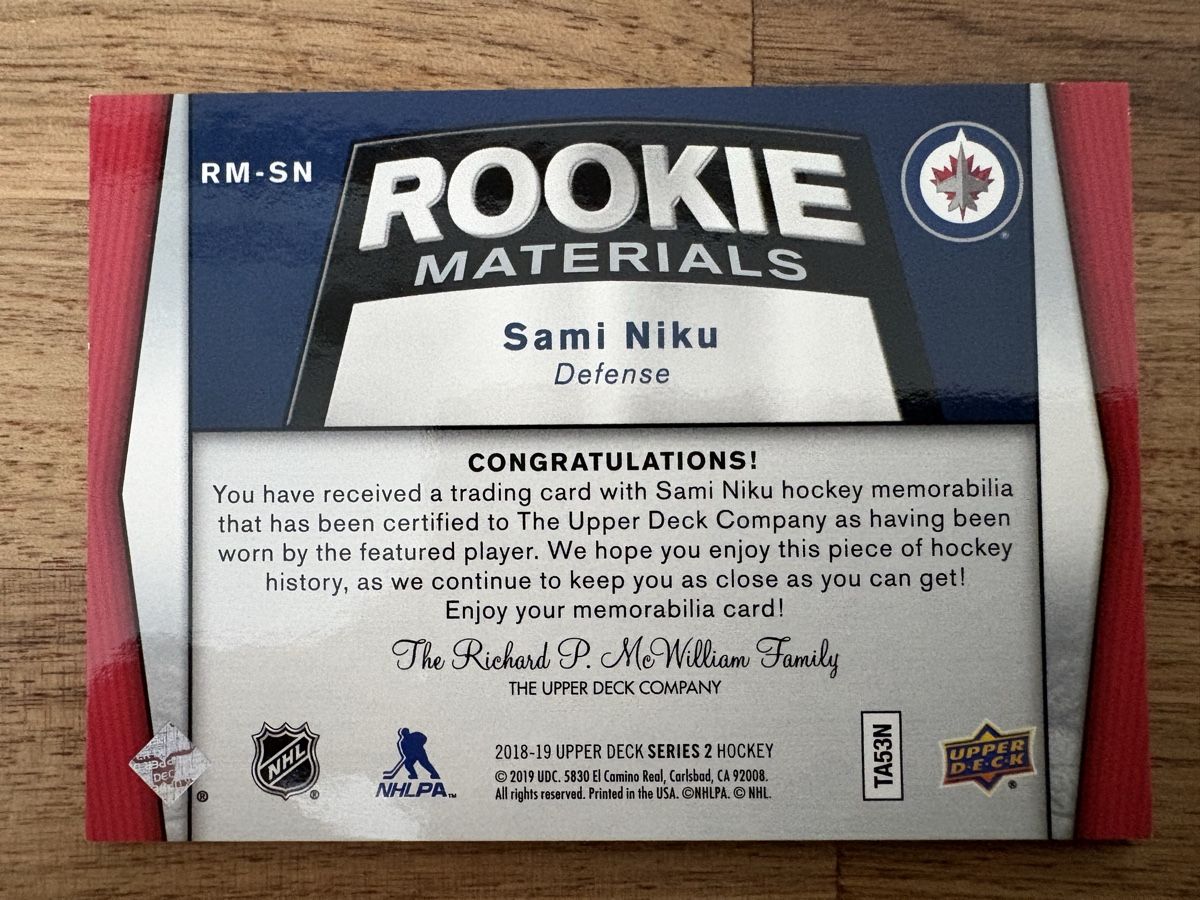 NHL Carte collezionabili: Game Jersey Card Sami Niku – Nuovo (secondo la descrizione) da Uttigen venduto da Brainbug 1