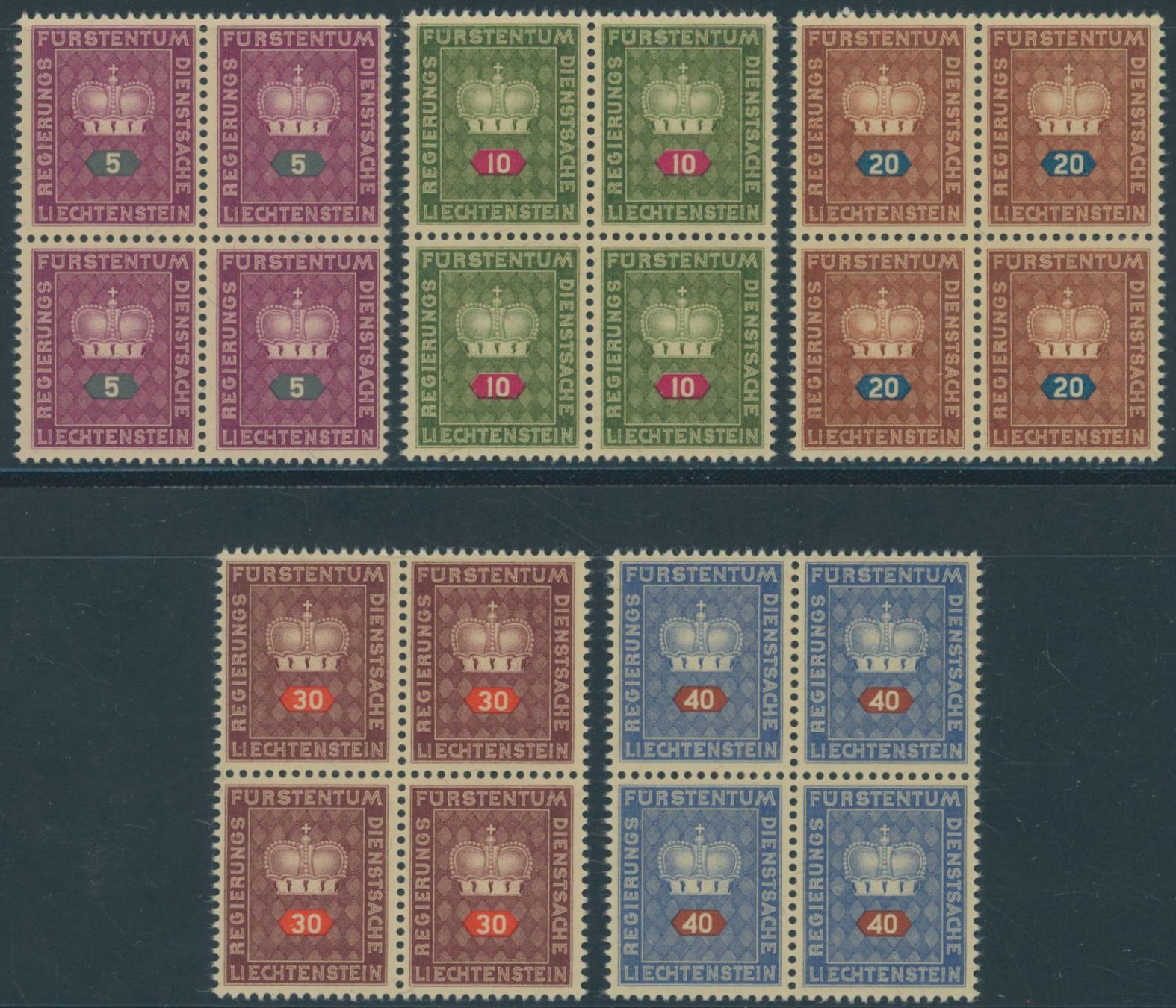 Tutti i francobolli: FL - 1950 - Dienstmarken - Viererblock - postfrisch ** – Nuovo (secondo la descrizione) da Schindellegi venduto da leecollect 2