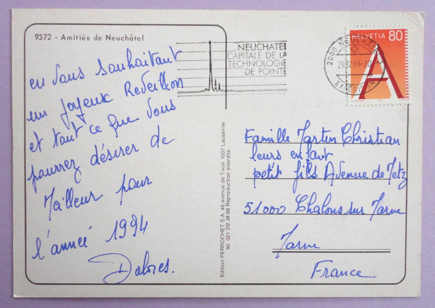 Ansichtskarten: Amitiés de Neuchâtel – Gebraucht aus Fétigny von Billy2miny 1