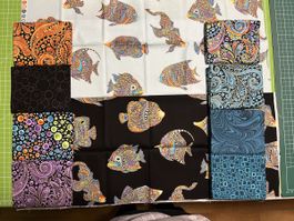 Patchworkstoffe Set9 10 FQ bunt mit Fische