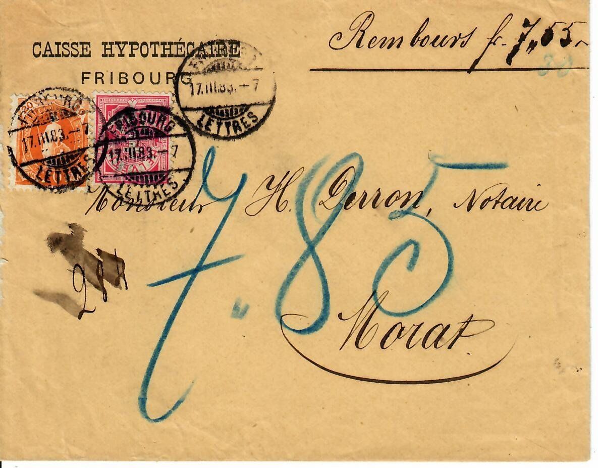 Alle Briefmarken: Brief, Fribourg  - Murten 1883 – Gebraucht aus Hochdorf von Ziegel-16