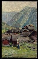 Künstler-AK Bosco /Valle Maggia, Ortsansicht mit Häusern und