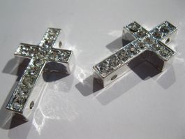 Verbinder Kreuz versilbert mit Strass